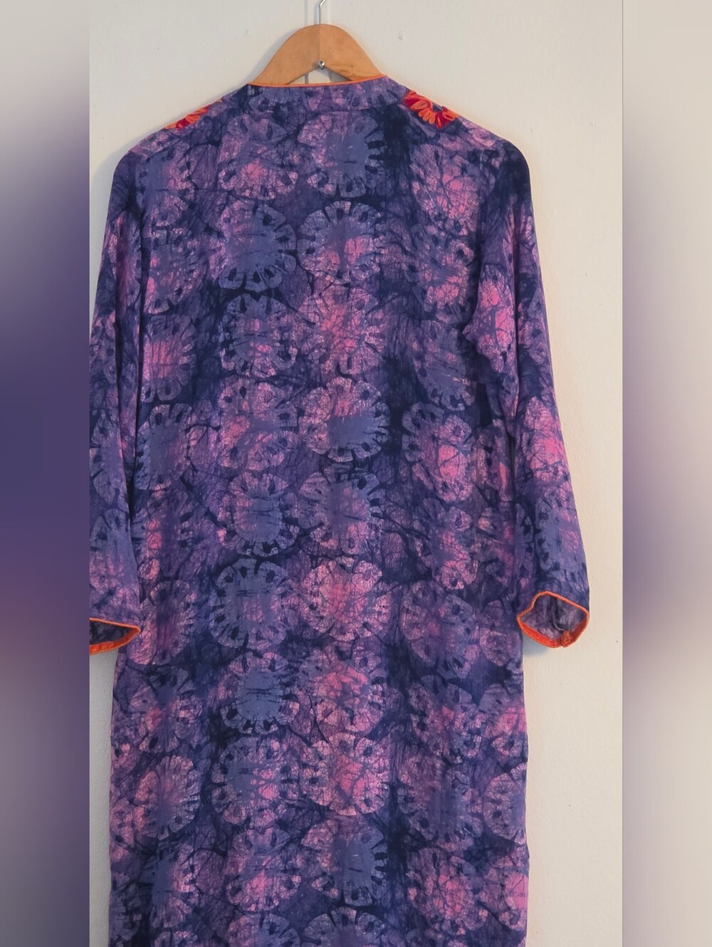 Embroidered Long Tunic in Purple and Orange Made In India 100% Cotton Size 44 - Picture 3 of 16